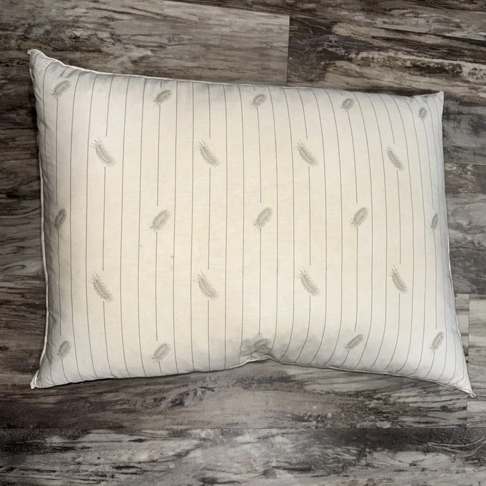Vintage White Down Feather Pillow 25X18 Inch Good Fill Stain Areas Hole Read